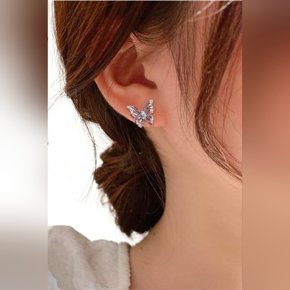 Silver Butterfly Stud Earrings - Picture 4 of 6